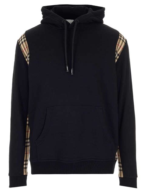 Burberry Men's Vintage Check Panel Logo Cotton Hoodie